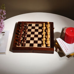 INUS Handcrafted Wooden Chess Set with Magnetic Board - Folding Storage Case, Premium Chess Pieces, Gift for Chess Lovers Adults & Kids - 10x10x3inch