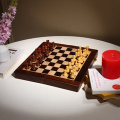INUS Handcrafted Wooden Chess Set with Magnetic Board - Folding Storage Case, Premium Chess Pieces, Gift for Chess Lovers Adults & Kids - 10x10x3inch