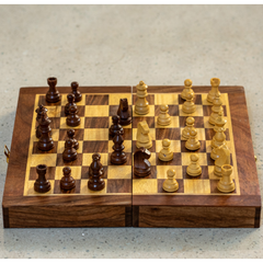 INUS Handcrafted Wooden Chess Set with Magnetic Board - Folding Storage Case, Premium Chess Pieces, Gift for Chess Lovers Adults & Kids - 10x10x3inch
