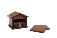 INUS Antique HUT Design Coasters Set of 6 for Tea Cups Coffee Mugs Beer Cans Bar Tumblers and Water Glasses, Diwali Gift (Authentic Handmade) - Sheshaam Wood