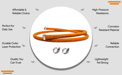 INUS Ready to Use Reinforced LPG Rubber Hose PipeLeak Proof, Made With Reinforced Steel Wire Flame Resistant Design Perfect for Gas Stove with Durable Clamp 1.5m