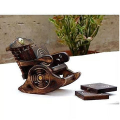 Chair Design Coasters Set of 6 for Tea Cups Coffee Mugs Beer Cans Bar Tumblers and Water Glasses, Diwali Gift (Authentic Handmade) - Mango Wood