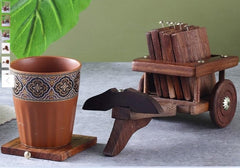 INUS BULLCART Design Coasters Set of 6 for Tea Cups Coffee Mugs Beer Cans Bar Tumblers and Water Glasses, Diwali Gift (Authentic Handmade) - Sheesham Wood