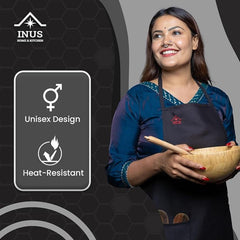 INUS Kitchen Apron For Adults Apron for Kitchen Adjustable With Removable Water Resistant Sheet Apron For Home & Hotel - (Black)
