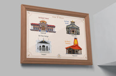 INUS Chaar Dhaam Wall Art Frame Badrinath, Kedarnath, Gangotri, Yamunotri Temples | Digitally Hand-Drawn | Printed on Canvas Spiritual Gift & Home Decor