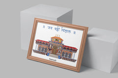 INUS Badrinath Temple Wall Art Exclusive Digitally Hand-Drawn Canvas Frame | Jai Badri Vishal | Premium Hindu Temple Decor Spiritual Gift for Home & Puja Room