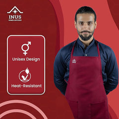 INUS Kitchen Apron For Adults Apron for Kitchen Adjustable With Removable Water Resistant Sheet Apron For Home & Hotel Maroon