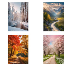 INUS Four seasons, English, Hindi, Spanish, French (Autumn, Summers, Winters, Spring) Wall Abstract Posters, A4 300GSM with Double Sided Tape and Free Stickers - (30 cm x 21 cm x 0.2 cm)(Pack of 4)