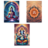 INUS Mythological (Lord Shiva, Om, Lord Ganesh) Abstract Posters, A4, 300GSM with Double Sided Tape and Free Stickers - (30 cm x 21 cm x 0.2 cm)(Pack of 3)