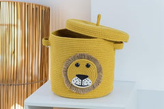 INUS Yellow Lion Storage Basket with Lid – Durable Multipurpose Toy Organizer for Laundry, Baby Clothes, Kids' Room, Nursery, Play Area, Office, and Living Room