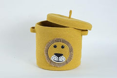 INUS Yellow Lion Storage Basket with Lid – Durable Multipurpose Toy Organizer for Laundry, Baby Clothes, Kids' Room, Nursery, Play Area, Office, and Living Room