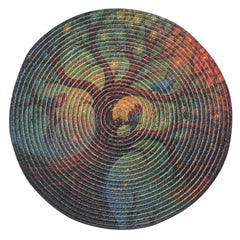 INUS 15" Reversible Cotton Dining Table Placemats & Coaster Washable Round Table Mat for Hot Pots, Plates & Pans Eco-Friendly Handmade Rib Style Pack of 1 (Tree Design)