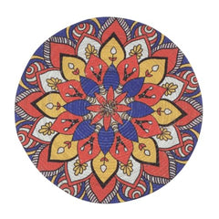 INUS 15" Reversible Cotton Dining Table Placemats & Coaster   Washable Round Table Mat for Hot Pots, Plates & Pans   Eco-Friendly Handmade Rib Style   Pack of 4 (Abstract Design)