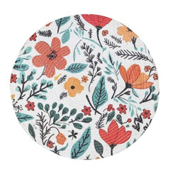 INUS 15" Reversible Cotton Dining Table Placemats & Coaster Washable Round Table Mat for Hot Pots, Plates & Pans Eco-Friendly Handmade Rib Style Pack of 1 (Floral)