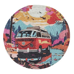 INUS 15" Reversible Cotton Dining Table Placemats & Coaster Washable Round Table Mat for Hot Pots, Plates & Pans Eco-Friendly Handmade Rib Style Pack of 1 (Car Design)