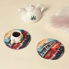 INUS Reversible Cotton Coasters 7" Round Washable & Water-Absorbent Tea Coaster Set of 12 for Dining Table, Cups & Hot Pots - Premium Finish, Water Absorbent, Table Decor Accessories (Car Design)