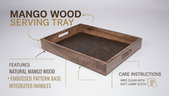 INUS Handcrafted Serving Tray Made of Mango Wood Brown Color Brass Fitted for Serving Coffee, Tea Cup, Snacks (Size 12"×8"×2.5" inch)