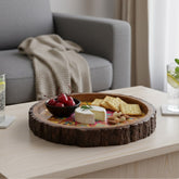 INUS Handcrafted Resin Wooden Enamel Coated Mango Wood Serving Tray - Round Wooden Yellow Mandala Design Natural Wood Decorative, Multipurpose Food Tray for Kitchen & Dining - 10 x 10x 1.5 Inch