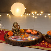 INUS Handcrafted Serving Tray Made of Mango Wood Brown Color Brass Fitted for Serving Coffee, Tea Cup, Snacks (Size 12"_8"_2.5" inch)