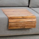 INUS Wooden Sofa Armrest Tray Foldable Acacia Wood, Flexible & Foldable,Dining Rectangular Table Mat,Suitable for Food,Drinks,Snacks, Diwali Gift Cup Elegant Brown Finish for Living Room Comfort
