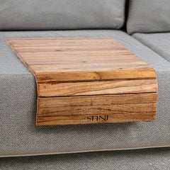 INUS Wooden Sofa Armrest Tray Foldable Acacia Wood, Flexible & Foldable,Dining Rectangular Table Mat,Suitable for Food,Drinks,Snacks, Diwali Gift Cup Elegant Brown Finish for Living Room Comfort