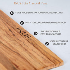 INUS Wooden Sofa Armrest Tray Foldable Acacia Wood, Flexible & Foldable,Dining Rectangular Table Mat,Suitable for Food,Drinks,Snacks, Diwali Gift Cup Elegant Brown Finish for Living Room Comfort