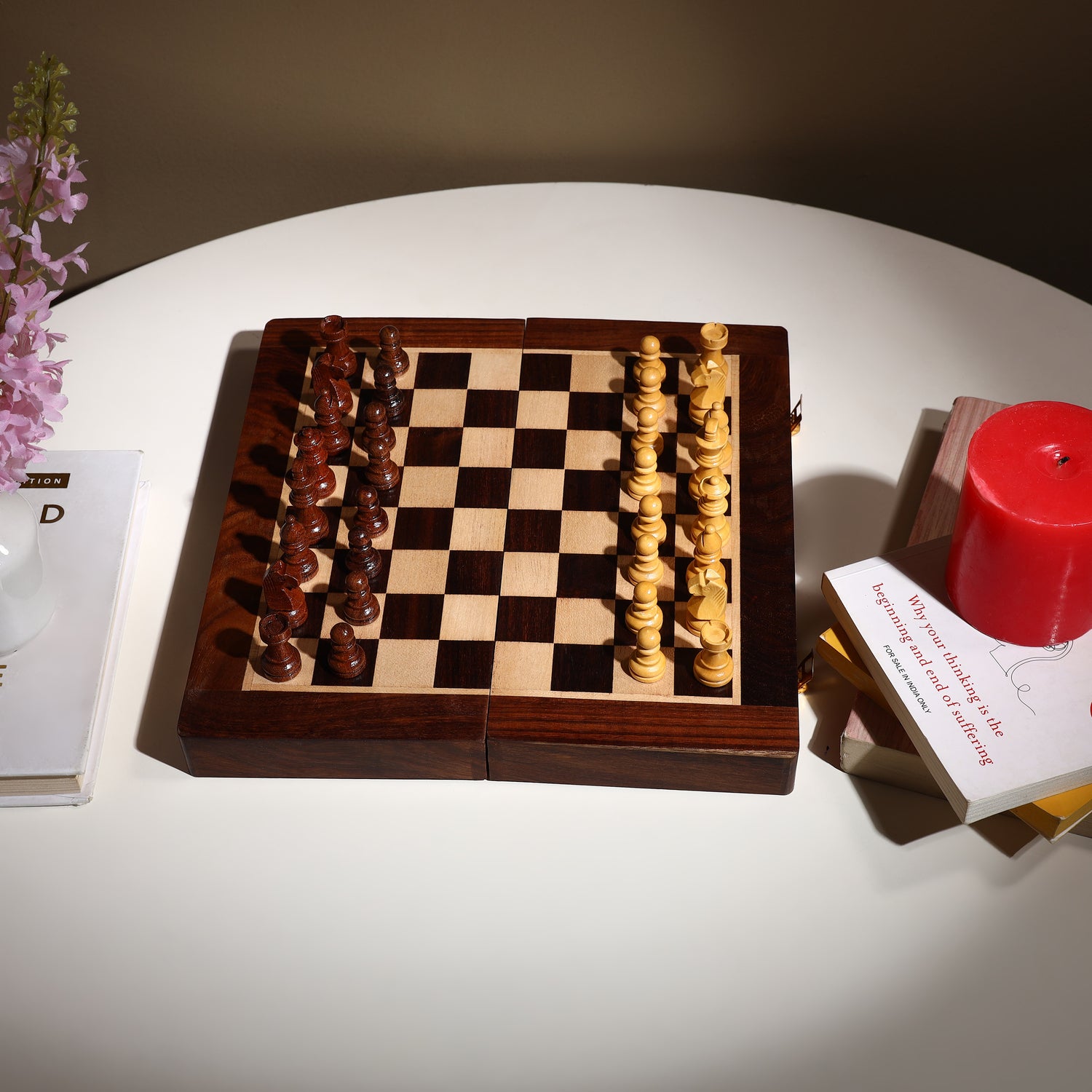 INUS Handcrafted Wooden Chess Set with Magnetic Board - Folding Storage Case, Premium Chess Pieces, Gift for Chess Lovers Adults & Kids - 10x10x3inch
