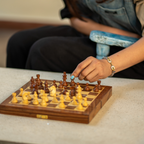INUS Handcrafted Wooden Chess Set with Magnetic Board - Folding Storage Case, Premium Chess Pieces, Gift for Chess Lovers Adults & Kids - 10x10x3inch