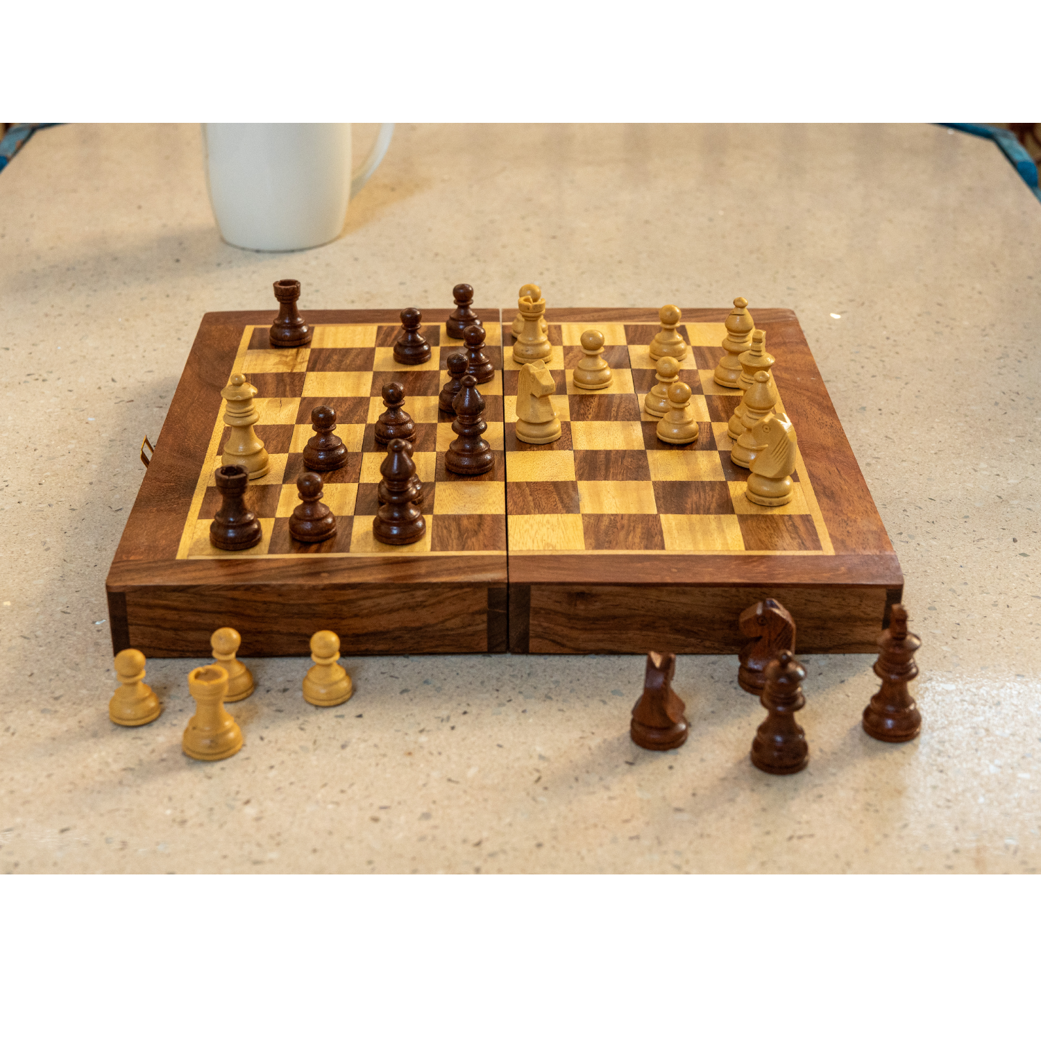 INUS Handcrafted Wooden Chess Set with Magnetic Board - Folding Storage Case, Premium Chess Pieces, Gift for Chess Lovers Adults & Kids - 10x10x3inch