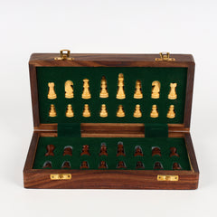 INUS Handcrafted Wooden Chess Set with Magnetic Board - Folding Storage Case, Premium Chess Pieces, Gift for Chess Lovers Adults & Kids - 10x10x3inch