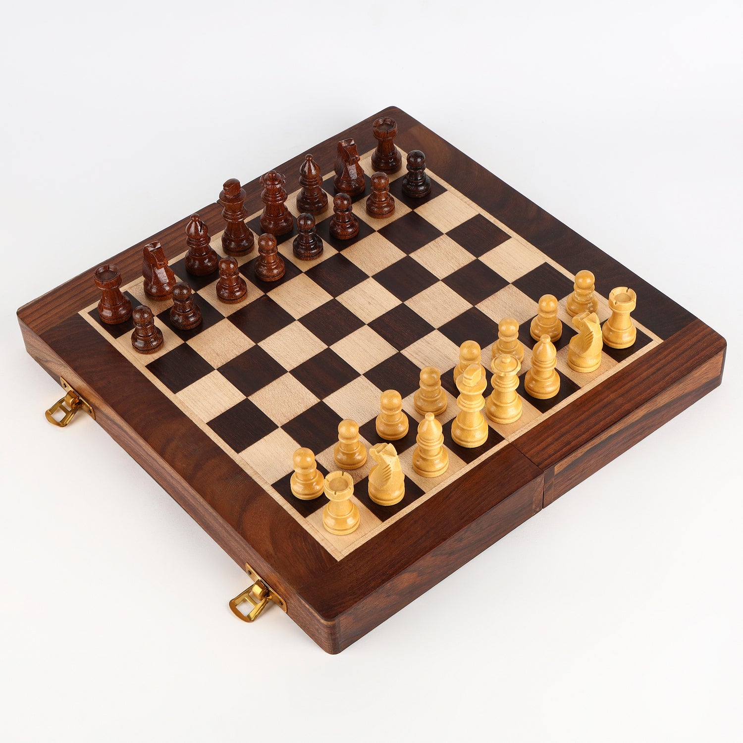 INUS Handcrafted Wooden Chess Set with Magnetic Board - Folding Storage Case, Premium Chess Pieces, Gift for Chess Lovers Adults & Kids - 10x10x3inch