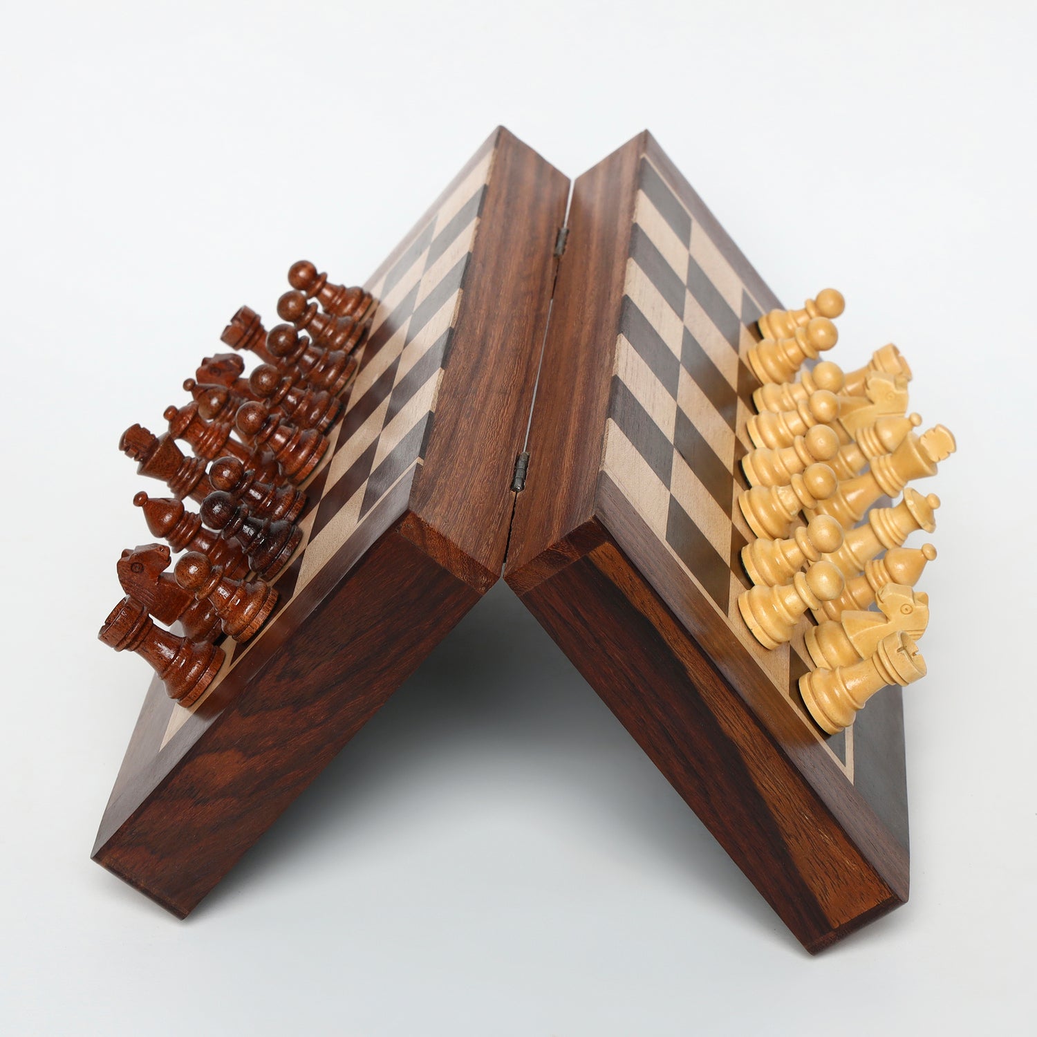 INUS Handcrafted Wooden Chess Set with Magnetic Board - Folding Storage Case, Premium Chess Pieces, Gift for Chess Lovers Adults & Kids - 10x10x3inch