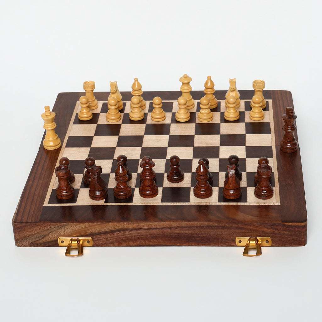 INUS Handcrafted Wooden Chess Set with Magnetic Board - Folding Storage Case, Premium Chess Pieces, Gift for Chess Lovers Adults & Kids - 10x10x3inch