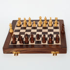 INUS Handcrafted Wooden Chess Set with Magnetic Board - Folding Storage Case, Premium Chess Pieces, Gift for Chess Lovers Adults & Kids - 10x10x3inch