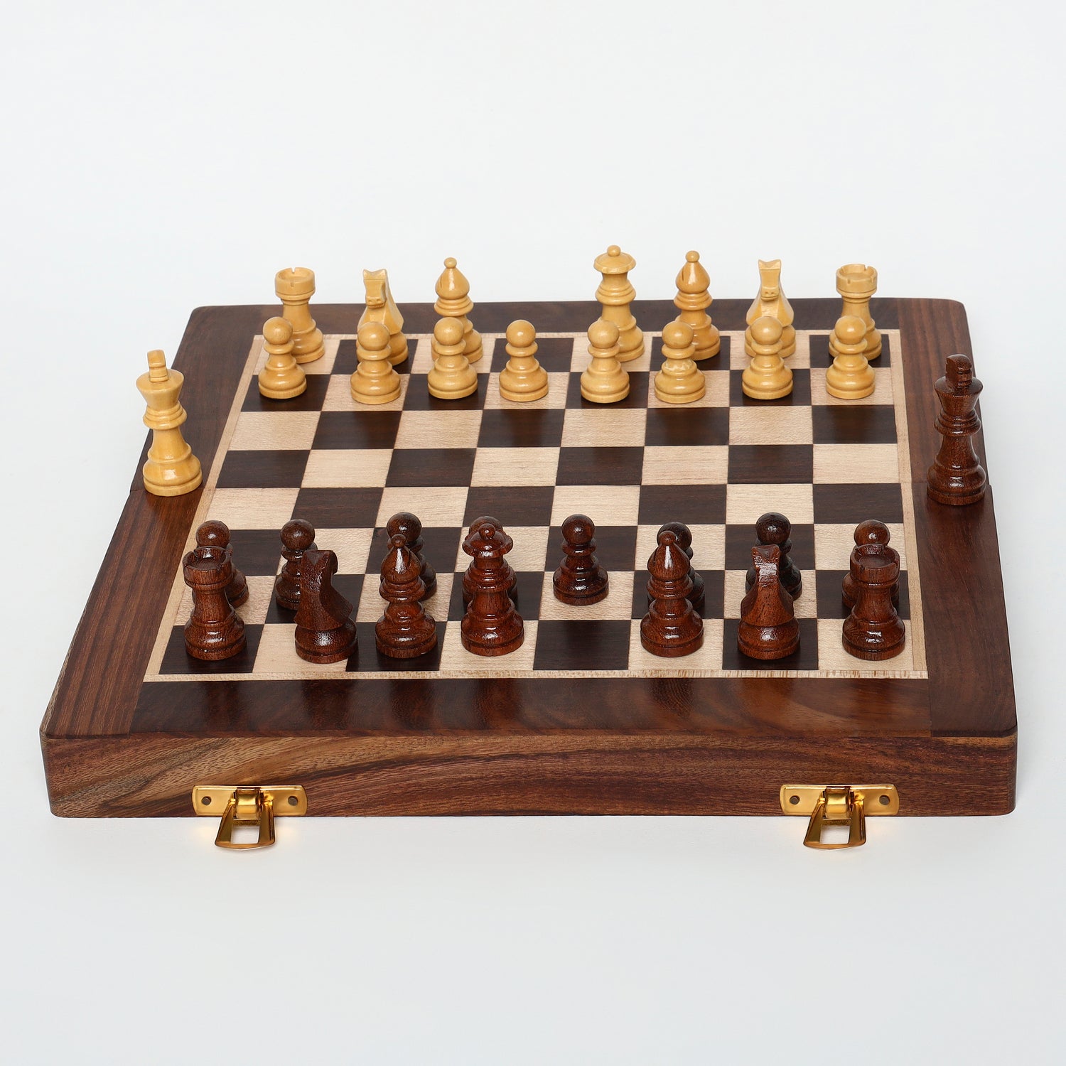 INUS Handcrafted Wooden Chess Set with Magnetic Board - Folding Storage Case, Premium Chess Pieces, Gift for Chess Lovers Adults & Kids - 10x10x3inch