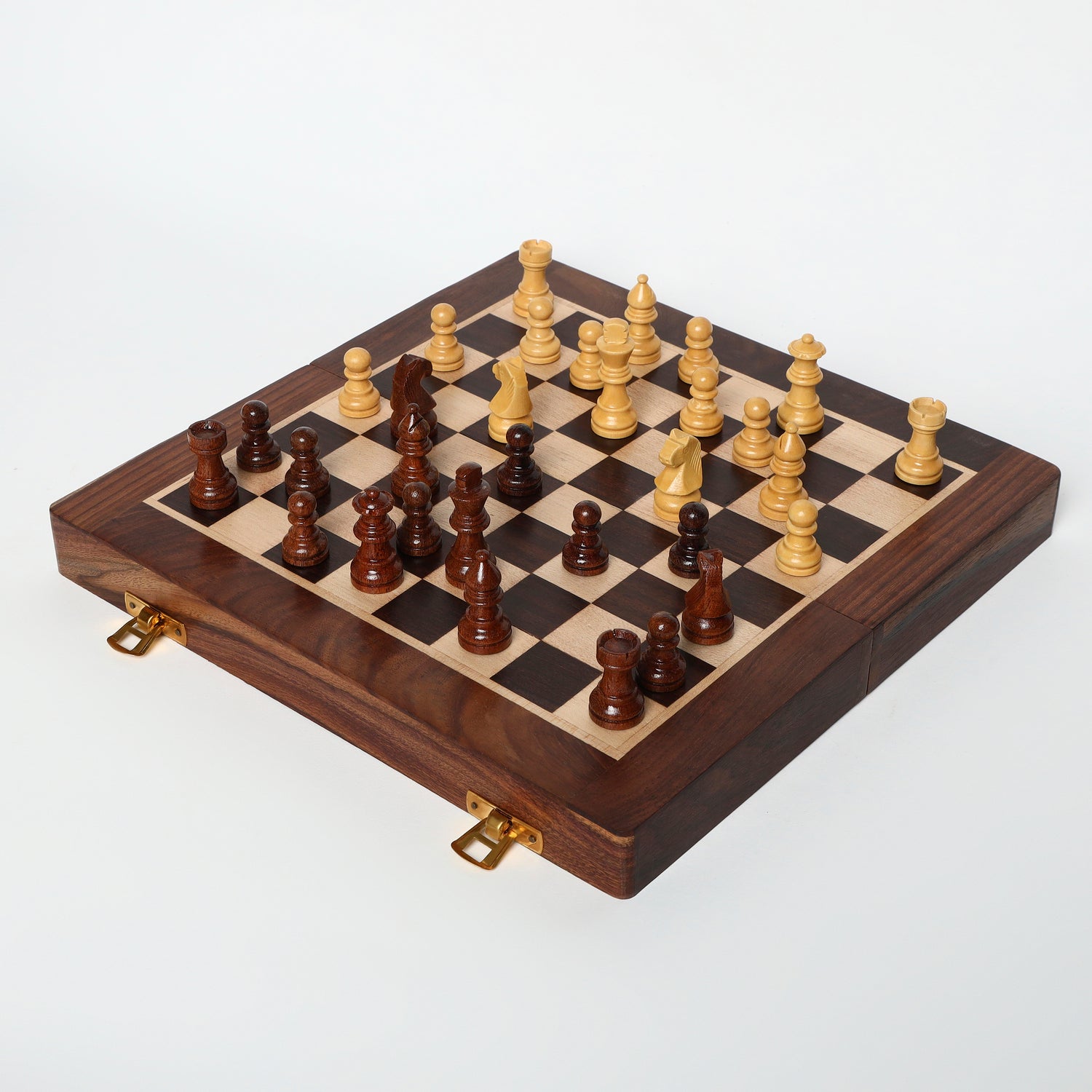 INUS Handcrafted Wooden Chess Set with Magnetic Board - Folding Storage Case, Premium Chess Pieces, Gift for Chess Lovers Adults & Kids - 10x10x3inch