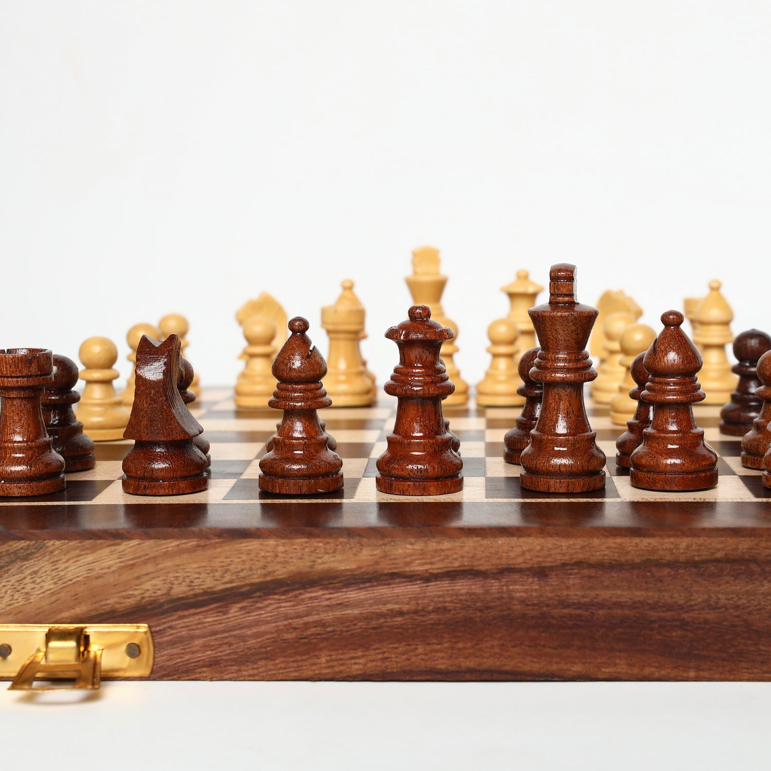 INUS Handcrafted Wooden Chess Set with Magnetic Board - Folding Storage Case, Premium Chess Pieces, Gift for Chess Lovers Adults & Kids - 10x10x3inch