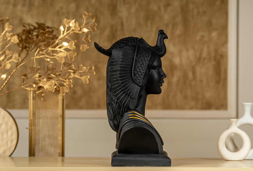 INUS CleoEternity Echoes of Egypt, CleoEternity Golden Golden Necklace with Bird, Resin Craft Home Desktop, Queen Bust Egyptian Decor (Golden with Black)