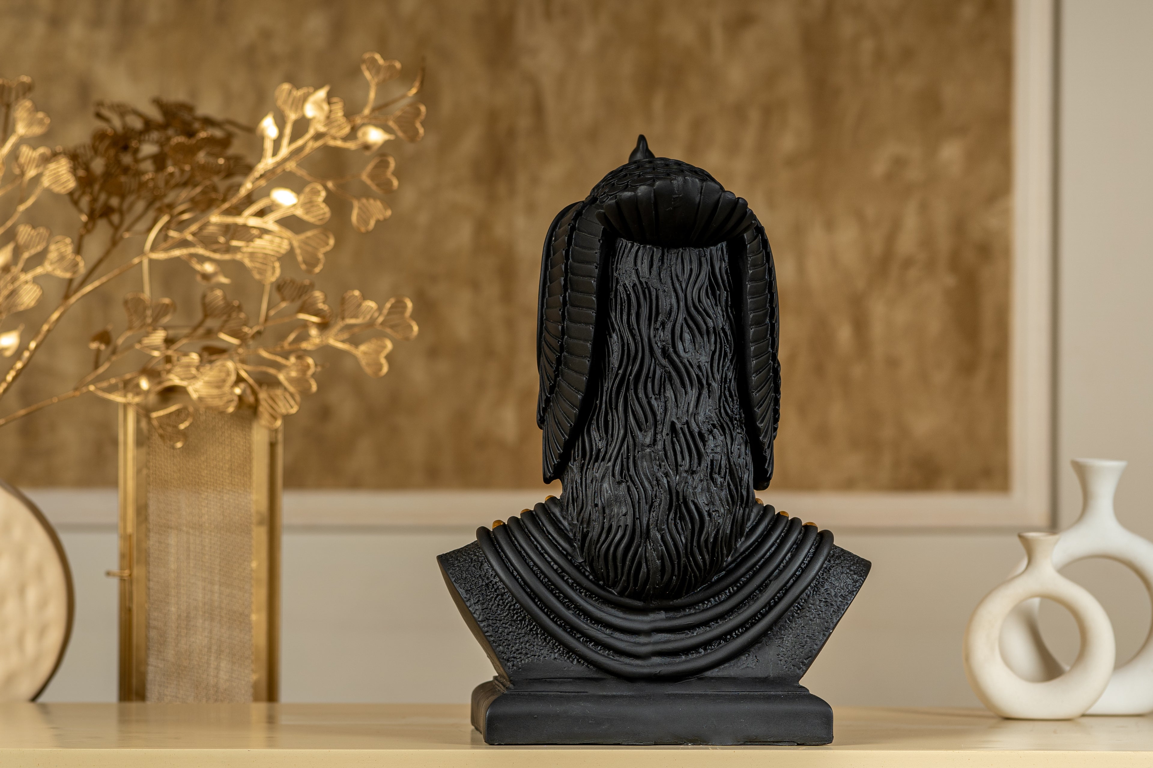 INUS CleoEternity Echoes of Egypt, CleoEternity Golden Golden Necklace with Bird, Resin Craft Home Desktop, Queen Bust Egyptian Decor (Golden with Black)