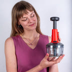 INUS 2-in-1 Vegetable and Fruit Chopper Manual Hand-Press Push Chopper for Efficient Cutting of Onions, Salads, Tomatoes, and Potatoes. Features a Large with an Easy Push and Close Button - 600ml
