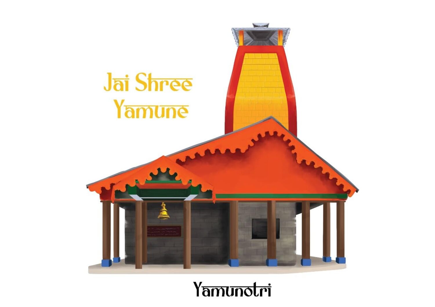 INUS Yamunotri Temple Canvas Wall Art   Jai Shree Yamune | Digitally Handcrafted Hindu Temple Illustration  | Puja Room & Spiritual Home DŽcor Gift