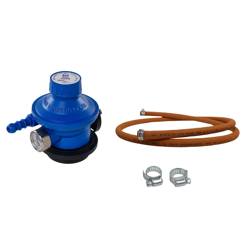 INUS Combo of Rubber Hose Pipe 1.5m and Kitchen Smart and Unique Regulator with Gas Indicator from Imported Korean Zinc, Adjustable Combo of 2