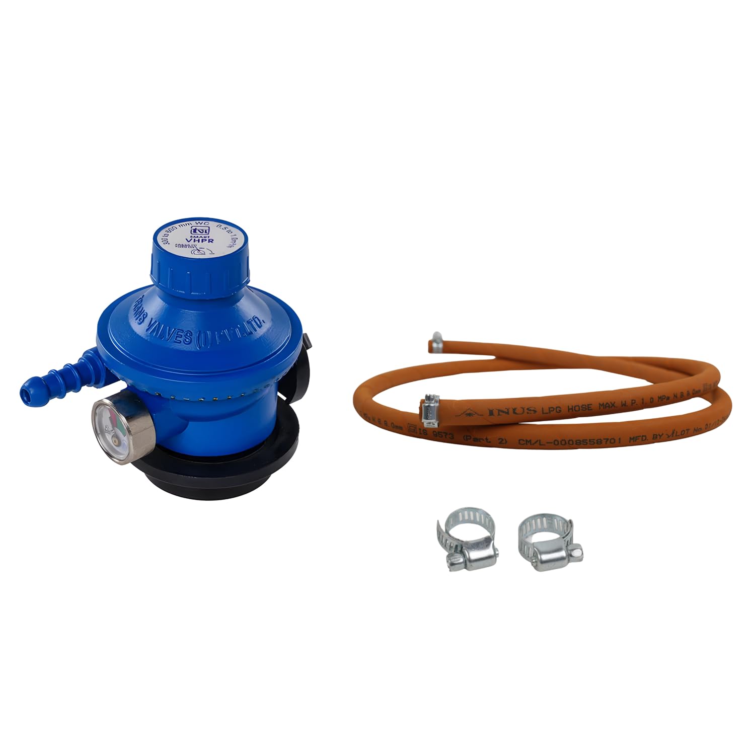 INUS Combo of Rubber Hose Pipe 1.5m and Kitchen Smart and Unique Regulator with Gas Indicator from Imported Korean Zinc, Adjustable Combo of 2