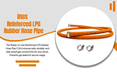 INUS Ready to Use Reinforced LPG Rubber Hose PipeLeak Proof, Made With Reinforced Steel Wire Flame Resistant Design Perfect for Gas Stove with Durable Clamp 1.5m