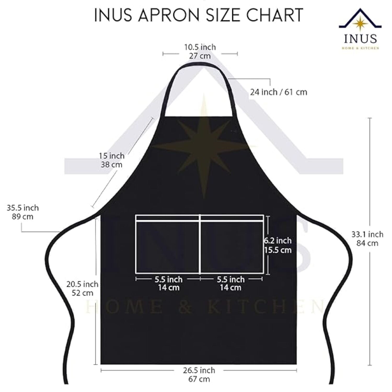 INUS Stylish Apron - Your Ultimate Companion for Fun and Stress-Free Cooking Explore our Range for Hygienic and Protective Kitchen Adventures - White & Black Print