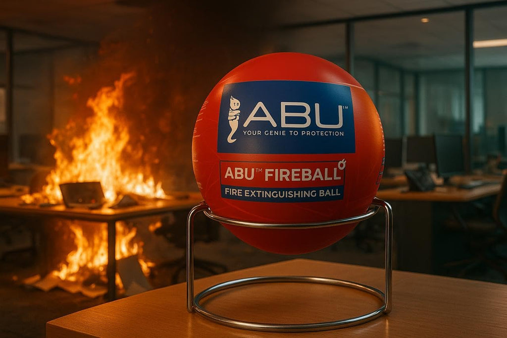INUS Abu Fire Extinguisher Ball Standard Size - (152 mm Diameter), (with Steel Stand), Fire Safety Effective Ball for Office, School, Warehouse, Home (12)