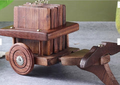 INUS BULLCART Design Coasters Set of 6 for Tea Cups Coffee Mugs Beer Cans Bar Tumblers and Water Glasses, Diwali Gift (Authentic Handmade) - Sheesham Wood