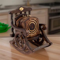 Chair Design Coasters Set of 6 for Tea Cups Coffee Mugs Beer Cans Bar Tumblers and Water Glasses, Diwali Gift (Authentic Handmade) - Mango Wood