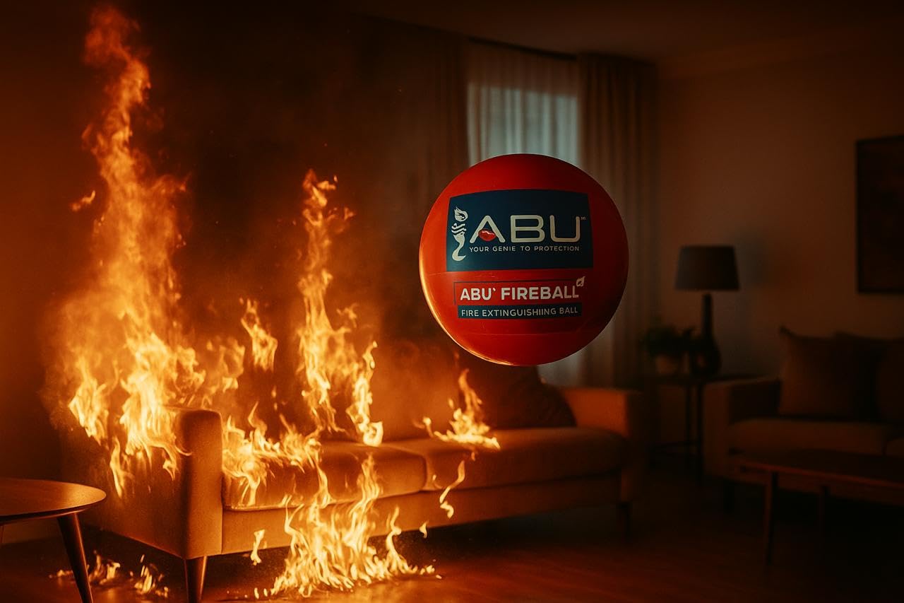 INUS Abu Fire Extinguisher Ball Standard Size - (152 mm Diameter), (with Steel Stand), Fire Safety Effective Ball for Office, School, Warehouse, Home (12)