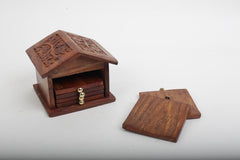 INUS Antique HUT Design Coasters Set of 6 for Tea Cups Coffee Mugs Beer Cans Bar Tumblers and Water Glasses, Diwali Gift (Authentic Handmade) - Sheshaam Wood
